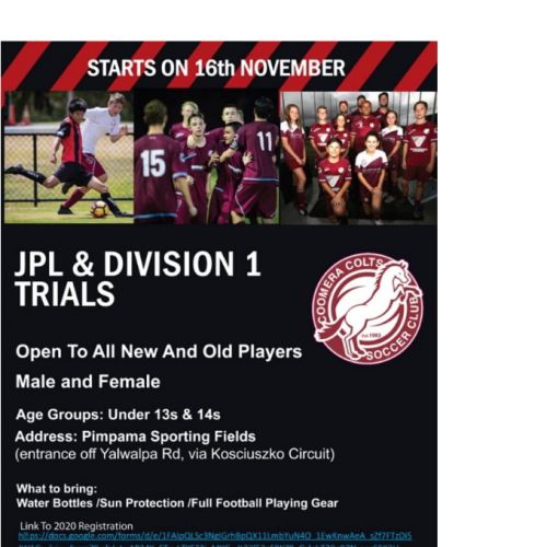 U13's & U14's - JPL & Division 1 Trials