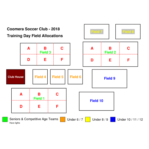 Thursday's Training Field Allocations Update 26th Feb