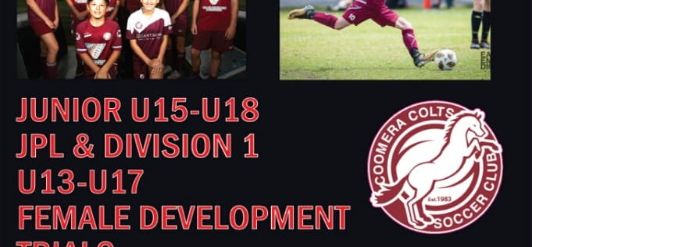 U15's, U16's & U18's - JPL & Division 1, U13 - U17 Female Development Trials